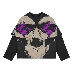 เสื้อยืดผู้ชายพิมพ์ลาย ดีไซน์ใหม่ปี 2026 สตรีทแวร์แขนยาวสองชั้น ผ้าฝ้าย 100% เนื้อหนา ทรงโอเวอร์ไซส์ ระบายอากาศได้ดี - Product Image 3