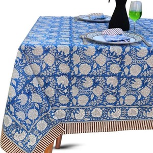 Nappe en coton imprimée à la main motif floral, style campagnard indien et français, pour salle à manger et mariage - Product Image 3