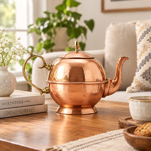 Théière ronde classique en cuivre pur, design vintage élégant, bouilloire à eau, vente en gros, fabricant sur mesure pour la maison et les cafés - Product Image 2