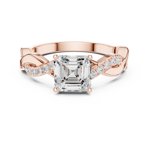 Anillo de Compromiso de Oro Rosa de 14K Más Vendido con Diamante Cultivado en Laboratorio Corte Asscher y Banda Trenzada, Joyería para Mujer - Product Image 1