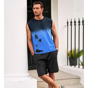 เสื้อกล้ามผู้ชายไล่เฉดสี คอกลม ลายต้นปาล์ม แห้งเร็ว สไตล์ลำลอง ผ้าถัก โพลีเอสเตอร์ ชุดกีฬา - Product Image 5