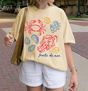 Sardines Di Sicilia Printed Women's Loose Fit Cotton T-Shirt Crew Neck Short Sleeve Casual Summer Top - Product Image 5