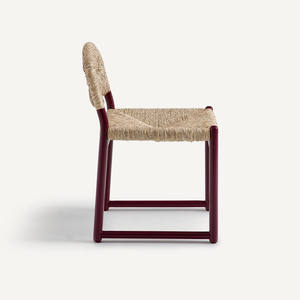 Silla de Comedor Hecha a Mano de Mimbre Natural con Respaldo de Caña Tejida y Patas Rojas para Hogar Ecológico y Restaurante - Product Image 5