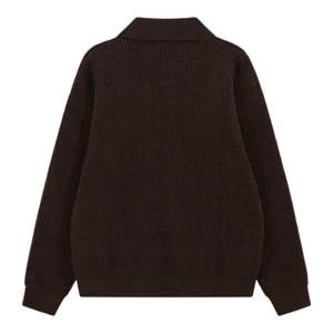 Pull Polo Homme en Maille Gaufrée à Manches Longues Marron Décontracté Col Boutonné Haut Doux Texturé Mélange Coton Personnalisable OEM - Product Image 2