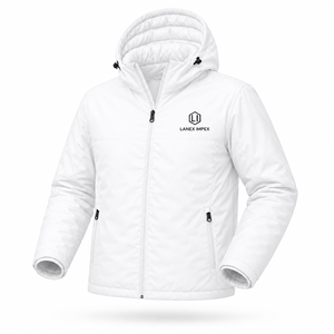 Custom <b>Men's</b> Solid <b>White</b> Hooded <b>Puffer</b> <b>Jacket</b> Waterproof Windproof Winter Insulated Outdoor Thermal Coat Full Zip Parka OEM ODM - Product Image 2