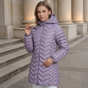 Chaqueta Larga Acolchada Informal para Mujer, con Capucha, Manga Larga, Color Sólido, Abrigo de Invierno, Relleno de Poliéster, Cierre de Cremallera, Secado Rápido - Product Image 4