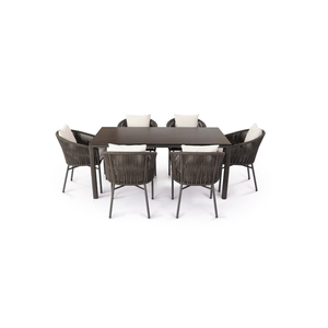 Silla de comedor moderna hecha de aluminio de calidad con cuerda tejida y cojín para uso en exteriores. - Product Image 6