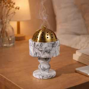 Brûleur à Bakhoor en bois sculpté à la main, brûleur à encens arabe Oud avec bol en métal, porte-parfum décoratif pour la maison - Product Image 6