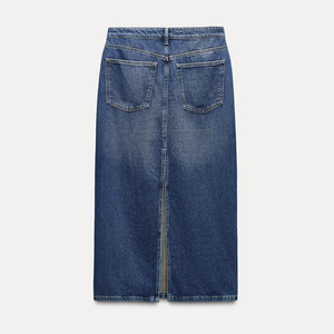 2025 New Trendy Fashionable Mid Rise Long Denim Skirt for Women Wholesale Price Mid Waist Women Straight Length Denim Skirt - Product Image 2