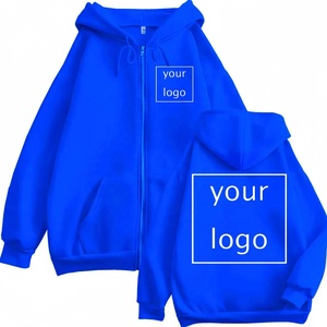 Men's Red Hooded Zip-Up Sweatshirt Oversized Casual Fleece Cotton Solid Color Front Logo Print Autumn Wear 2027 - Product Image 3