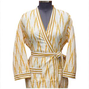 Kimono à imprimé floral peint à la main, 100% coton, col en V, fermeture à ceinture, robe longue, poche, vêtements décontractés pour la maison, été, hiver, printemps - Product Image 3