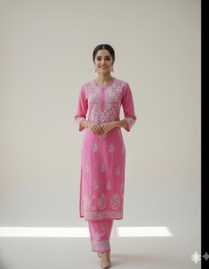 Latest Summer Collection Cotton <b>Chikankari</b> Embroidered Kurta Palazzo Set for Casual Daily and Office Wear for Women Comfortable - Product Image 2