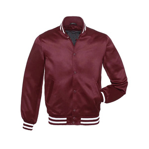 Men's Maroon Varsity Jacket Solid Color Polyester Satin Lining Turn-<b>down</b> Collar Regular Fit Casual Autumn Wear - Product Image 5