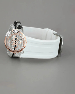 Reloj Cronógrafo de Lujo para Hombre con Incrustaciones de Moissanita, Correa de Goma Blanca, Bisel de Diamantes en Oro Rosa, Estilo Hip Hop - Product Image 2