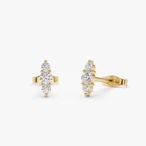 Pendientes de Oro de 14K con Tres Diamantes, 0.18 CTW, Corte Redondo, Diamantes Naturales con Claridad SI, Tres Puntas, Joyería de Oro Blanco, Amarillo y Rosa - Product Image 4