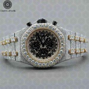 Montre de luxe Charm_Jewells en acier inoxydable, chronographe analogique sertie de diamants, boîtier rond de 42 mm, fermoir pliant, mode masculine - Product Image 4