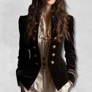 Blazer en velours rétro fait main, manteau élégant de style vintage, blazer noir - Product Image 2