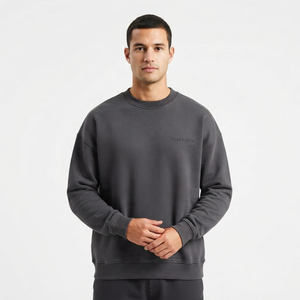 Sweat-shirt personnalisé pour homme, col rond, en molleton de coton, coupe ample, décontracté, couleur anthracite unie - Product Image 2