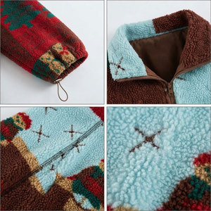 <b>Fleece</b> Jacket Winter Patchwork Christmas Tree Snowman Zipper Stand Collar Unisex Casual Thick Warm <b>Sherpa</b> <b>Fleece</b> Jacket - Product Image 6