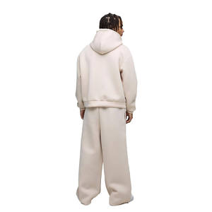 Ensemble de survêtement pour homme, sweat à capuche noir uni surdimensionné à fermeture éclair intégrale et pantalon large assorti, vêtements en gros OEM ODM - Product Image 3