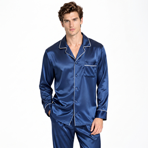<b>Men</b> <b>Silk</b> Satin Pajama <b>Shirt</b> Long Sleeve Turn Down Collar Button Up Sleepwear Top <b>Men</b> Lounge Wear <b>Silk</b> <b>Shirts</b> Chest Pocket Top - Product Image 4