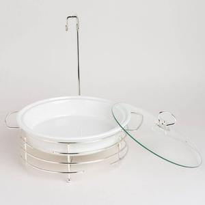 Recipiente Ovalado de Acero Inoxidable para Calentar Alimentos, Acabado Blanco de Lujo, Tapa de Acrílico Transparente con Adorno de Corona Dorada - Product Image 6