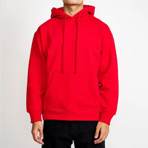 Sweat à capuche en coton personnalisé pour homme, style streetwear, rouge, pull-over, fabricant OEM, usine de Sialkot, sweat à capuche décontracté surdimensionné en molleton - Product Image 4