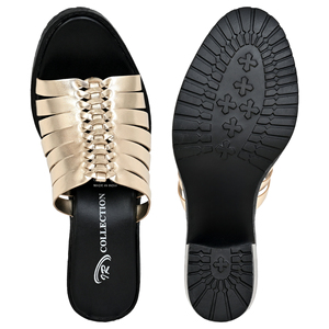 Sandalias de Tacón Alto para Mujer, Diseño Abierto, Tejidas, de Cuero Genuino, Doradas, para Ocasiones Especiales, Primavera, Verano, Otoño - OEM - Product Image 5