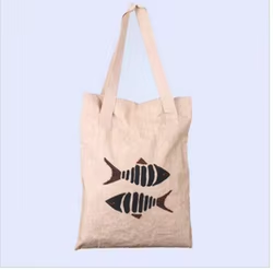 Eco Friendly Jute Tote Bag Colorful Fish Print Double Handles Durable Reusable Shopping Bag Large Capacity Grocery <b>Handbag</b> - Product Image 2