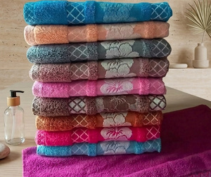 Jacquard Mix and Match 6-Piece Cotton Woven Solid Fancy Border Border Face Hand Bath <b>Towel</b> <b>Sets</b> for Home Spa - Product Image 1