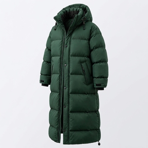 Manteau long matelassé unisexe vert avec capuche, style doudoune épaisse, chaud pour l'hiver, streetwear d'extérieur, personnalisable - Product Image 2