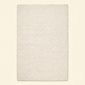 Tapis fait main DECORDEC en laine ivoire texturée bouclée, écologique, antidérapant, à poils moyens, uni, tissage galet, pour - Product Image 1