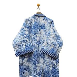<b>Women</b> Quilted <b>Kimono</b> Robe Blue Floral Print Short Sleeve Cotton Lounge Sleepwear Thermal Winter Coat GIFT FOR HER - Product Image 5