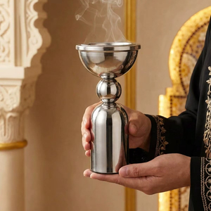 เตาเผาบัคฮูร์โลหะสไตล์วินเทจ ที่วางธูปตกแต่ง สำหรับเผาอูด ของตกแต่งภายในแบบดั้งเดิม - Product Image 1