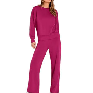 Conjunto Deportivo de Mujer, Cuello Redondo, Color Sólido, Manga Larga, Cintura Elástica, Corte Holgado, para Todas las Temporadas - Product Image 1