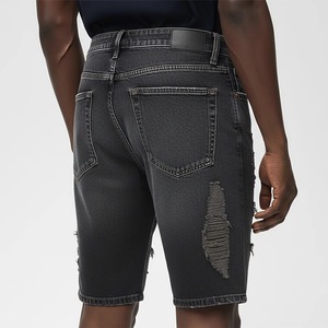 Men's High Waist Ripped Denim Bermuda <b>Shorts</b> Casual Style With Pockets Breathable <b>Woven</b> Cotton Fabric - Product Image 5