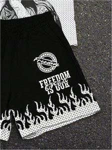 Men's Summer Casual 2-Piece <b>Y2K</b> Outfit Crewneck Short Sleeve Graphic Tee <b>Shirt</b> and Baggy Shorts Set - Product Image 4