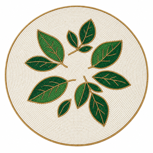 Set de table rond en verre à motif de feuilles vertes, perlé, fait main, avec bordure dorée, pour décoration de table, maison, mariage, fête |   Style élégant - Product Image 1