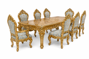 Classical Palace Inspired Carved <b>Dining</b> Room Furniture 10 Seater Ornate <b>White</b> Gold Inlay Oval <b>Dining</b> <b>Table</b> with Carved Chairs - Product Image 2