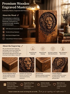 Personalized Lion Engraved Eco-Friendly Durable American Style Sheesham Wood Urn <b>Box</b> <b>for</b> Memorial <b>Ashes</b> Keepsake - Product Image 6