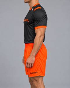 Maillot de football CLAW INTL pour homme, noir et orange, imprimé par sublimation, col rond, manches courtes, évacuation de l'humidité, polyester, coupe athlétique - Product Image 5