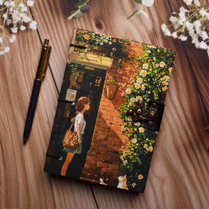 A5 Cafe Street Aesthetic Handmade Paper Notebook <b>Lock</b> Diary Vintage City Illustration Journal Eco Friendly Premium Writing Book - Product Image 4