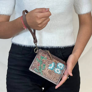Premium Hand Tooled Genuine Leather Floral & Cactus Pattern <b>Women</b> Clutch Luxury Western Style <b>Wallet</b> ATM Credit Card Holder - Product Image 2