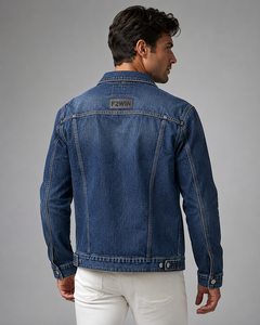 F2WIN Men's Black <b>Denim</b> <b>Jacket</b> Casual Stand Collar Washed Cotton Regular Fit Single Breasted Front Logo Waterproof Windproof - Product Image 2