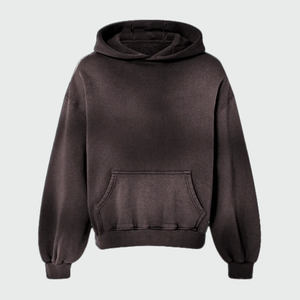 Sweat à capuche personnalisé avec logo, streetwear pour hommes, sans cordon, surdimensionné, imprimé en relief, effet délavé, coupe courte, en polaire thermique, 100% coton, écologique - Product Image 1