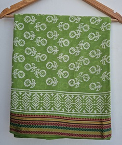 Green Hand Block Print With Zari Border Cotton <b>Sarong</b> Floral Beach Wrap Pareo Boho Lightweight Cover Up Indian Printed Scarf - Product Image 5