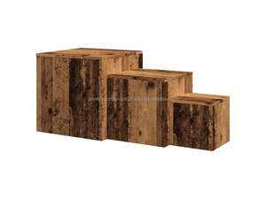 Solid Wood <b>Rustic</b> Modern Cube Coffee <b>Table</b> <b>Set</b> with Nesting Side <b>Tables</b> Natural Wood Block Design Storage Features Metal Handles - Product Image 6