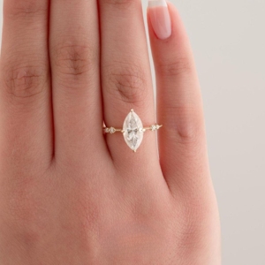 แหวนหมั้นวินเทจเพชรโมอิสซาไนต์ทรงมาร์คีส์ 3 กะรัต ทองคำขาว 14k แหวนแต่งงานแบบมินิมอลสำหรับผู้หญิง - Product Image 5