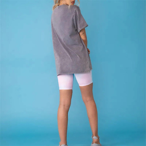 T-shirt ample à col rond pour femme, manches courtes, en coton lavé uni, coupe décontractée, respirant, haut décontracté pour le printemps et l'été - Product Image 4