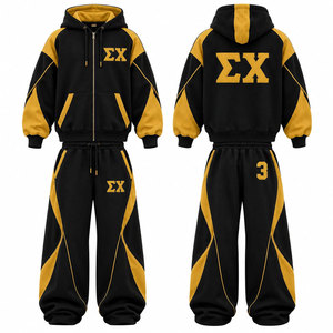 Ensemble de survêtement Sigma Chi noir et or avec lettres grecques, sweat à capuche et pantalon long, tenue sportive décontractée unisexe - Product Image 1